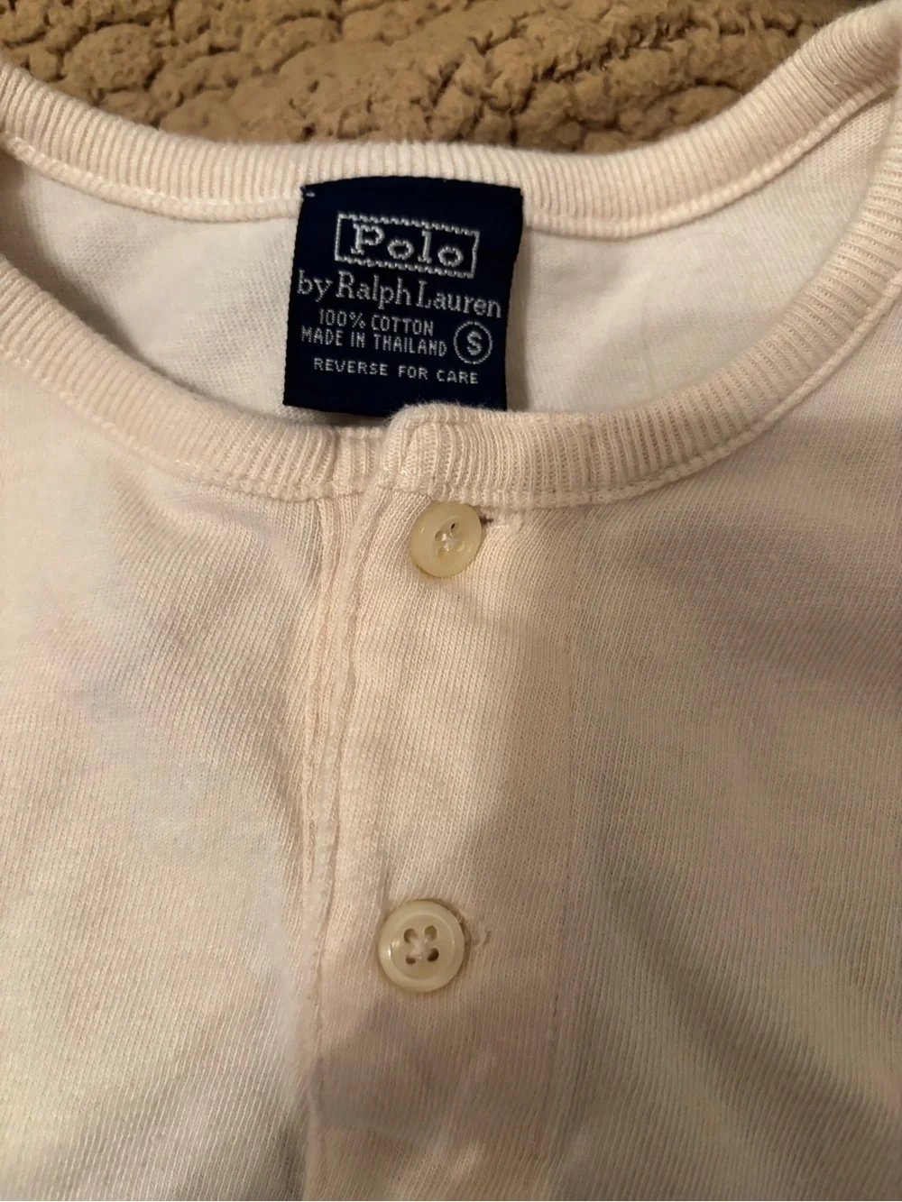 Ralph Lauren Boys Polo Cream Long Sleeve Henley with Red, Green & Blue Stripes S